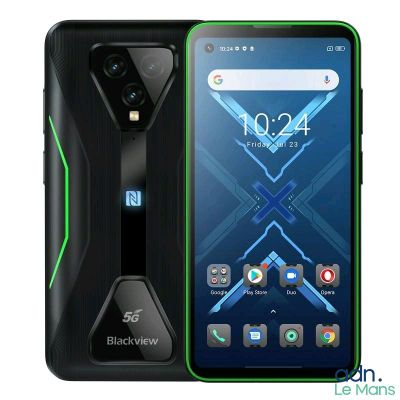 un gros plan d'un téléphone Blackview avec une bordure verte