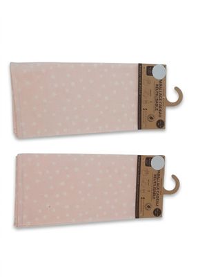 a pair of pink and white polka dotty cloths on a white background