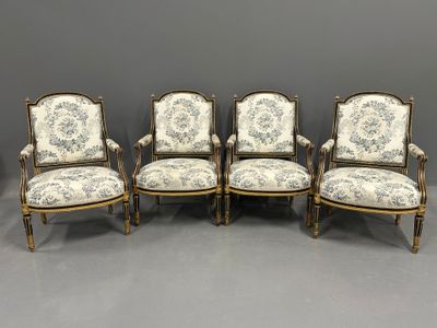 SUITE de QUATRE FAUTEUILS à dossier plat en anse de panier e… - Photo 1