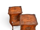pair of antique walnut side tables with carved top and legs
