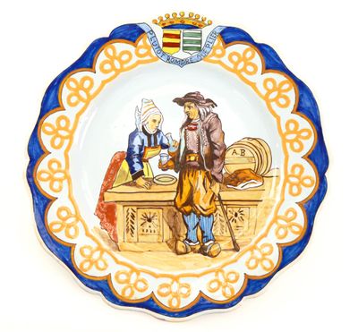 a plate with a picture of a man and a woman on it