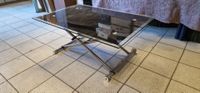 Table basse à système, dessus verre et piètement chrome (piq…