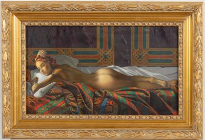 an image of a painting of a woman laying on a bed