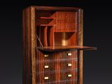 an image of a wooden cabinet with a glass door and drawers