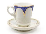 a cup and saucer on a saucer on a white surface