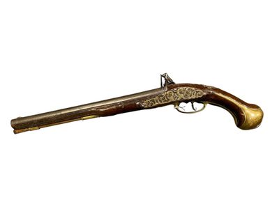 Long pistolet d'arçon à silex Canon rond à méplats au tonner…