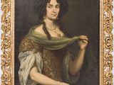 portrait of a woman in a brown dress with a green shawl