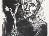 un dessin en noir et blanc représentant une femme tenant une fleur
