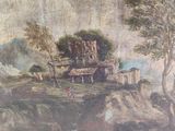 painting of a landscape with a castle on a hill and people in the foreground