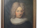 a painting of a man with a white collar and a black dress