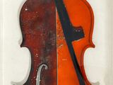 a picture of a violin on display in a glass case
