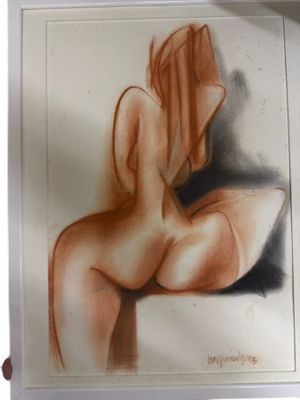 un tableau représentant une femme nue avec une serviette sur la tête