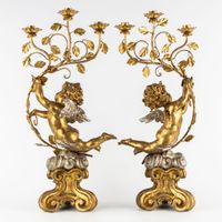 École italienne, paire de candélabres décoratifs à putti, bo… (photo 4)