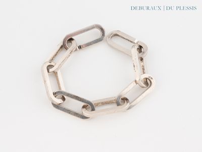 silver plated link bracelet with square links on a white background