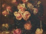 painting of a still life of roses in a vase on a table