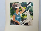 painting of a woman feeding a goat with a basket on her head