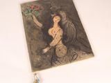 a picture of a painting of a woman holding a flower