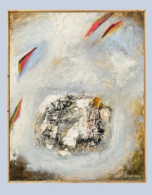 a painting of a painting of a bird in the middle of a circle