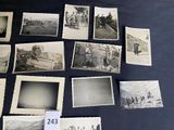 several old black and white photos of people and horses on a table