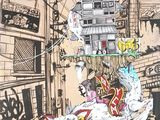 un dessin représentant un homme à cheval dans la rue