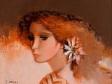a painting of a woman with a flower in her hair
