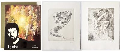 three books with drawings of a man and a woman on them