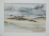 a picture of a watercolor painting of a beach