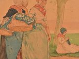 painting of two women carrying baskets in front of a tree