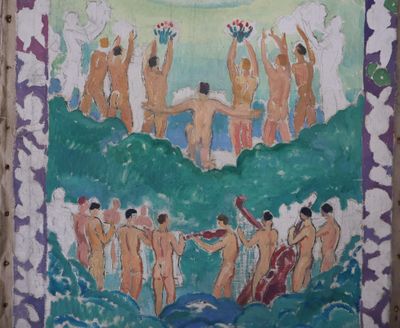 un tableau représentant un groupe de personnes dans l'eau