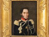 un tableau représentant un homme en uniforme militaire, dans un cadre doré