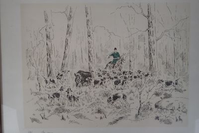 Philippe Boisseau : Le ferme de sanglier, gravure rehaussée,…