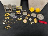 a pile of assorted items sitting on top of a table