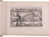 an open book with a picture of a city and buildings on it