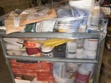 a cart full of food and supplies in a warehouse
