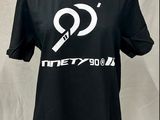 black t - shirt with white logo and white letters on a mannequin dummy