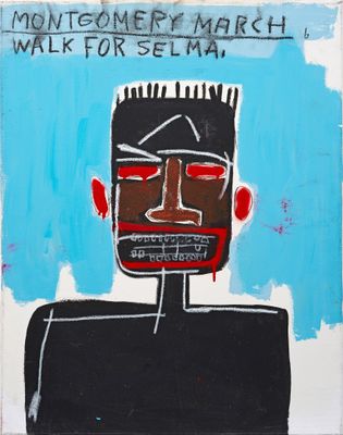 an image of a painting of a black man with a red nose