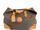 une photo d'un sac gris et marron muni de anses en cuir