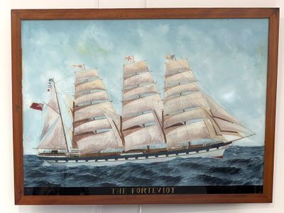 tableau représentant un grand voilier en pleine mer, arborant un drapeau