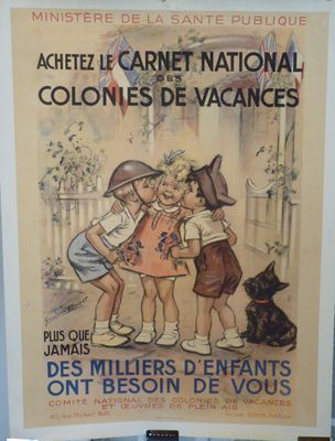 affiche française représentant des enfants et un chien devant une clôture