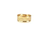 a close up of a gold ring on a white background