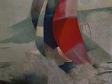 a painting of a sailboat sailing in the ocean