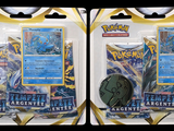 two packs of pokemon trading cards are shown on a black background