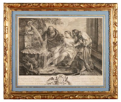 un dessin représentant une femme et deux hommes assis sur un banc devant un chien