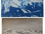 Trois photos de montagnes enneigées sont représentées sur un fond blanc