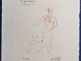 drawing of a man in a suit and tie standing next to a drawing of a woman