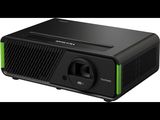 an image of a black projector with green trimmings on it