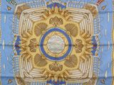 yellow and blue square scarf with a picture of a sunflower