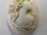 a picture of a woman ' s face carved into a shell