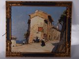 une photo d'un tableau représentant un bâtiment accroché au mur