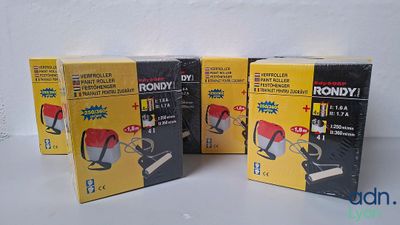 four boxes of rondy cording tape on a white surface